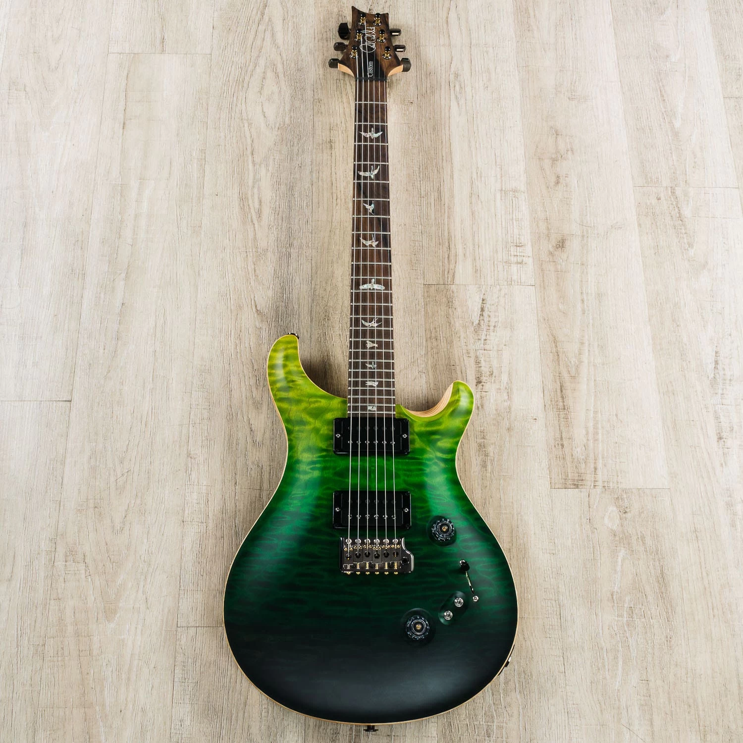 PRS Paul Reed Smith Wood Library Custom 24-08 Guitar, Satin Green Fade, Quilt Top, Flame Maple Neck, Ziricote Board, Swamp Ash Back 5 PRS Paul Reed Smith Wood Library Custom 24-08 Guitar, Satin Green Fade, Quilt Top, Flame Maple Neck, Ziricote Board, Swamp Ash Back - Image 3