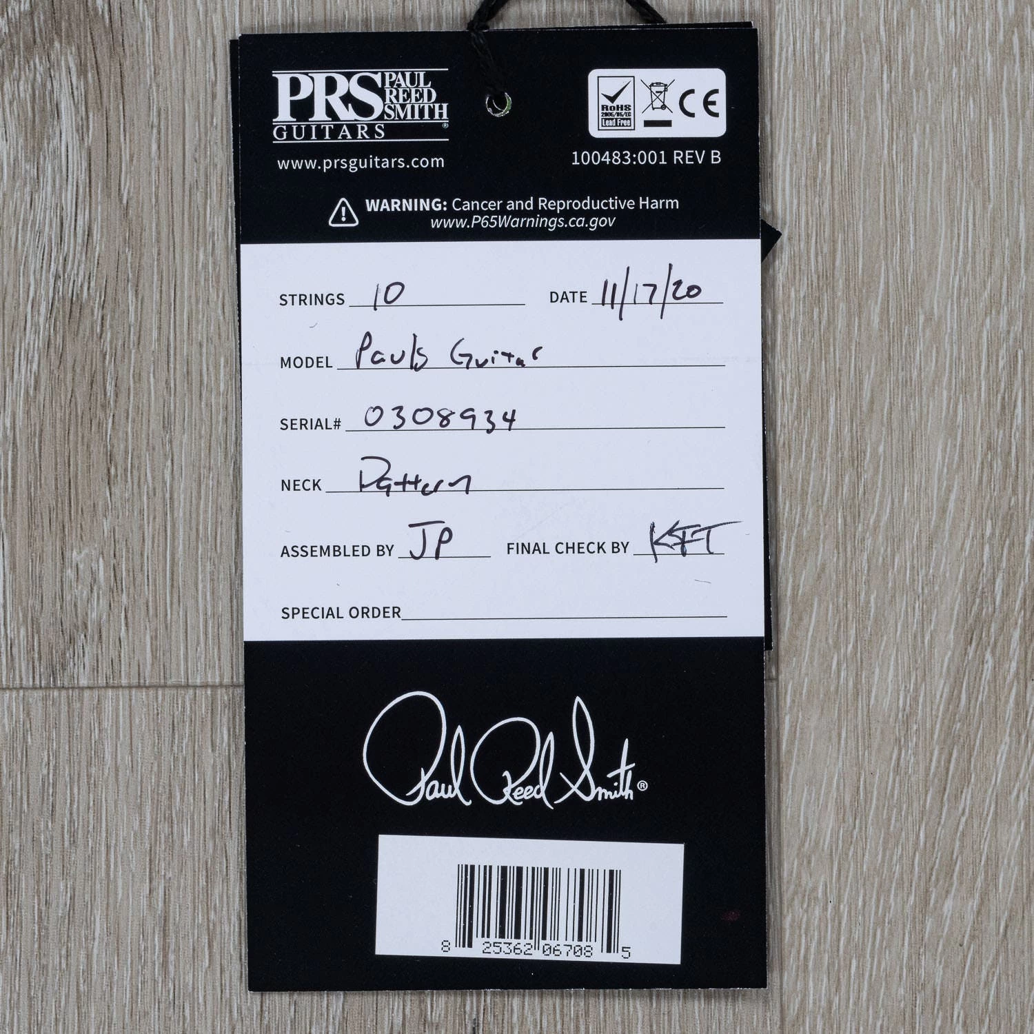 PRS Paul Reed Smith Paul's Guitar, Black W/ Blue Binding 14 PRS Paul Reed Smith Paul's Guitar, Black W/ Blue Binding - Image 12