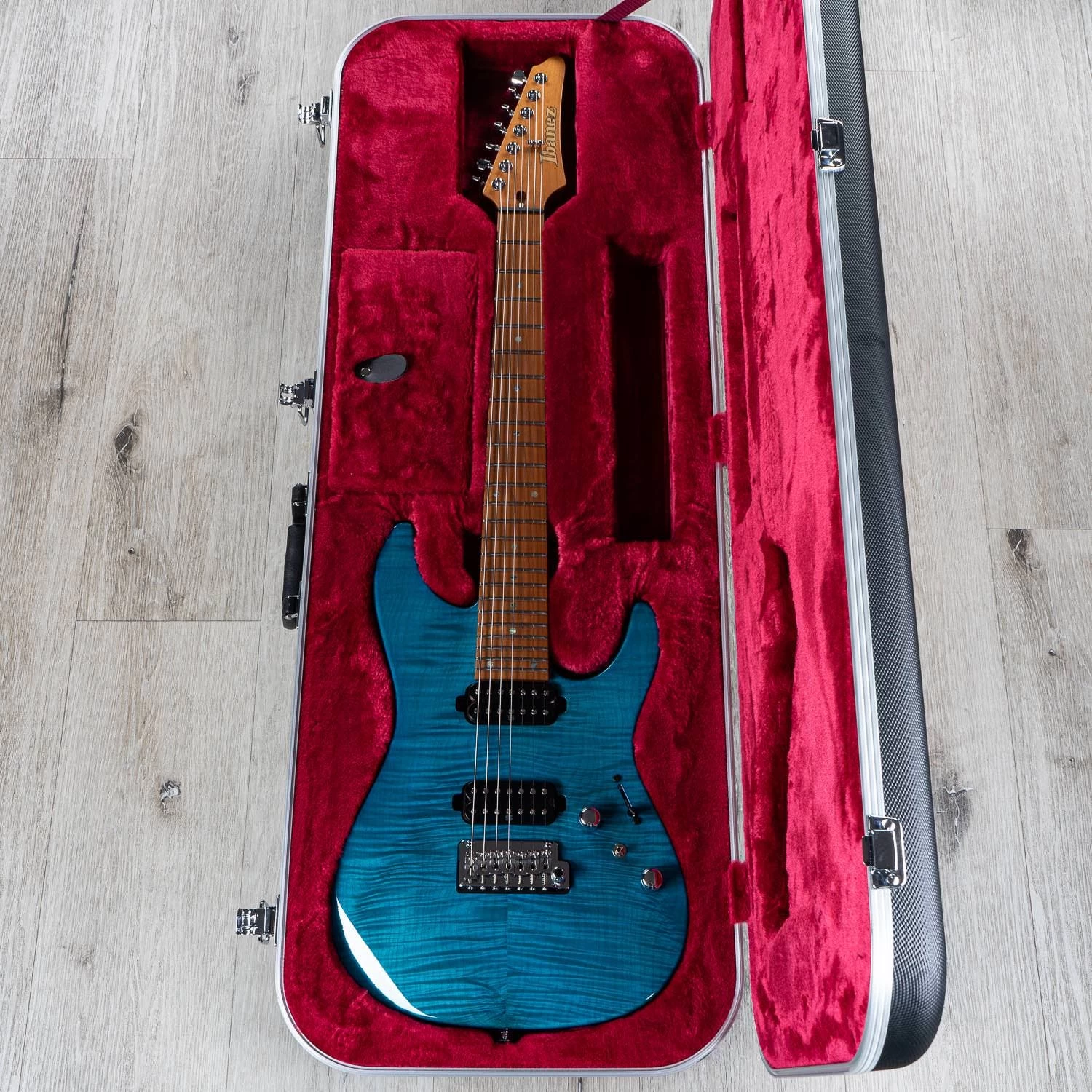 Ibanez MM7 Martin Miller 7-String Guitar, Roasted Maple Fretboard, Transparent Aqua Blue 12 Ibanez MM7 Martin Miller 7-String Guitar, Roasted Maple Fretboard, Transparent Aqua Blue - Image 10