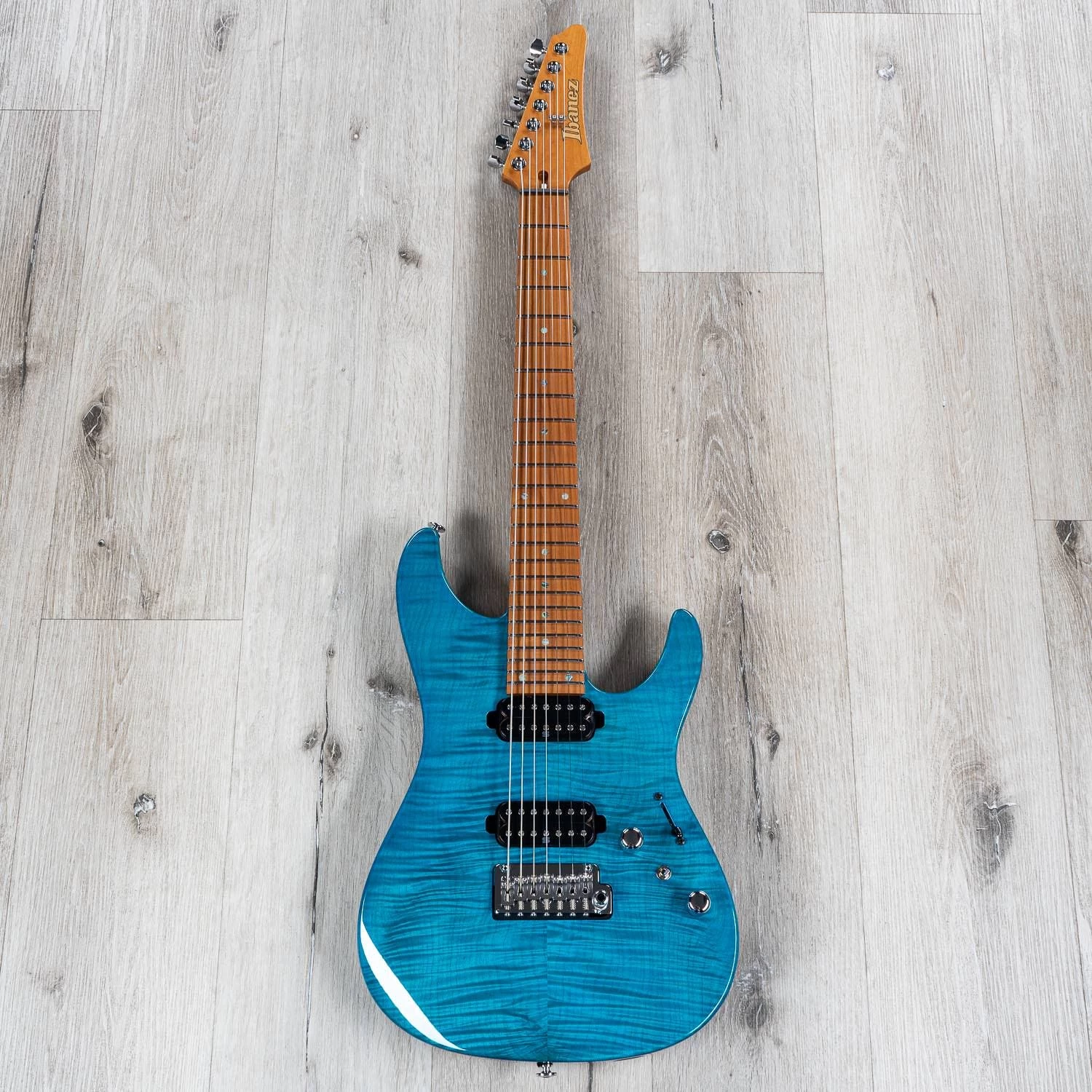 Ibanez MM7 Martin Miller 7-String Guitar, Roasted Maple Fretboard, Transparent Aqua Blue 5 Ibanez MM7 Martin Miller 7-String Guitar, Roasted Maple Fretboard, Transparent Aqua Blue - Image 3