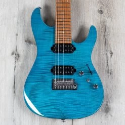 Ibanez MM7 Martin Miller 7-String Guitar, Roasted Maple Fretboard, Transparent Aqua Blue