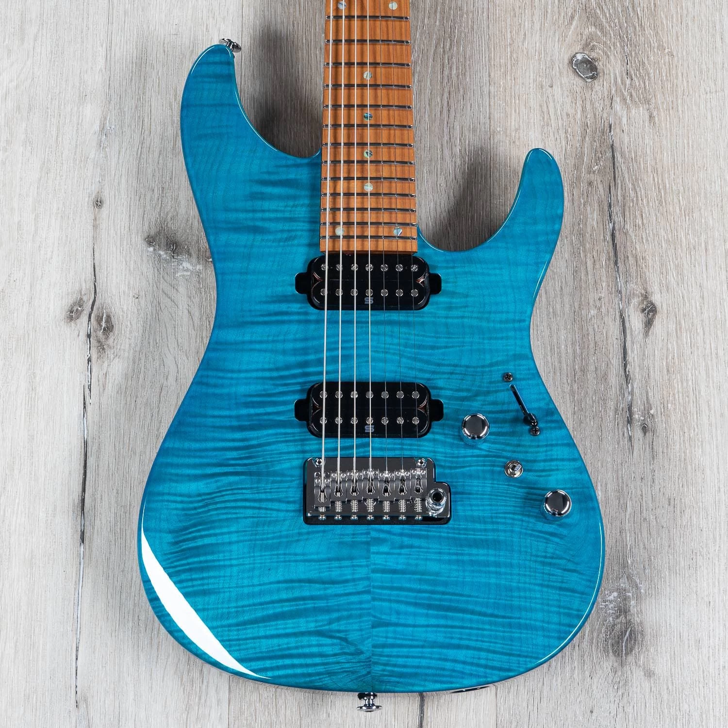 Ibanez MM7 Martin Miller 7-String Guitar, Roasted Maple Fretboard, Transparent Aqua Blue 3 Ibanez MM7 Martin Miller 7-String Guitar, Roasted Maple Fretboard, Transparent Aqua Blue