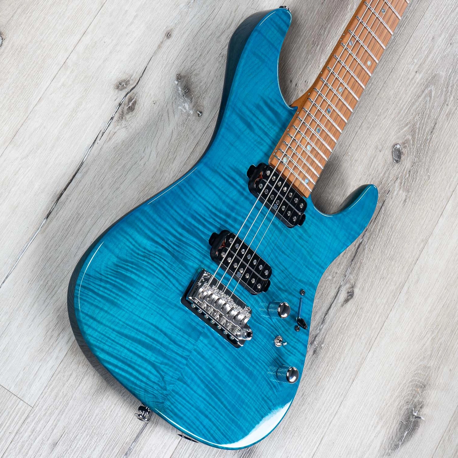 Ibanez MM7 Martin Miller 7-String Guitar, Roasted Maple Fretboard, Transparent Aqua Blue 4 Ibanez MM7 Martin Miller 7-String Guitar, Roasted Maple Fretboard, Transparent Aqua Blue - Image 2