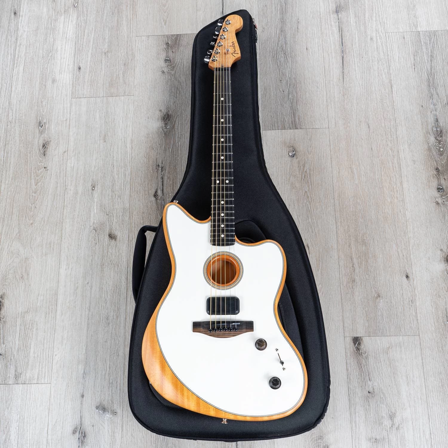 Fender American Acoustasonic Jazzmaster Guitar, Arctic White, Ebony Fretboard 12 Fender American Acoustasonic Jazzmaster Guitar, Arctic White, Ebony Fretboard - Image 10