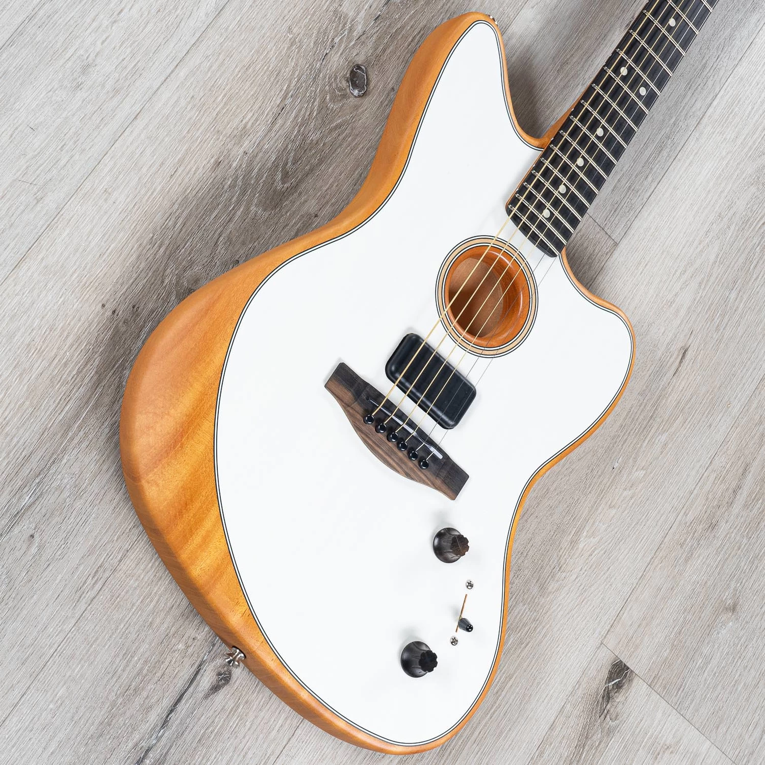 Fender American Acoustasonic Jazzmaster Guitar, Arctic White, Ebony Fretboard 4 Fender American Acoustasonic Jazzmaster Guitar, Arctic White, Ebony Fretboard - Image 2