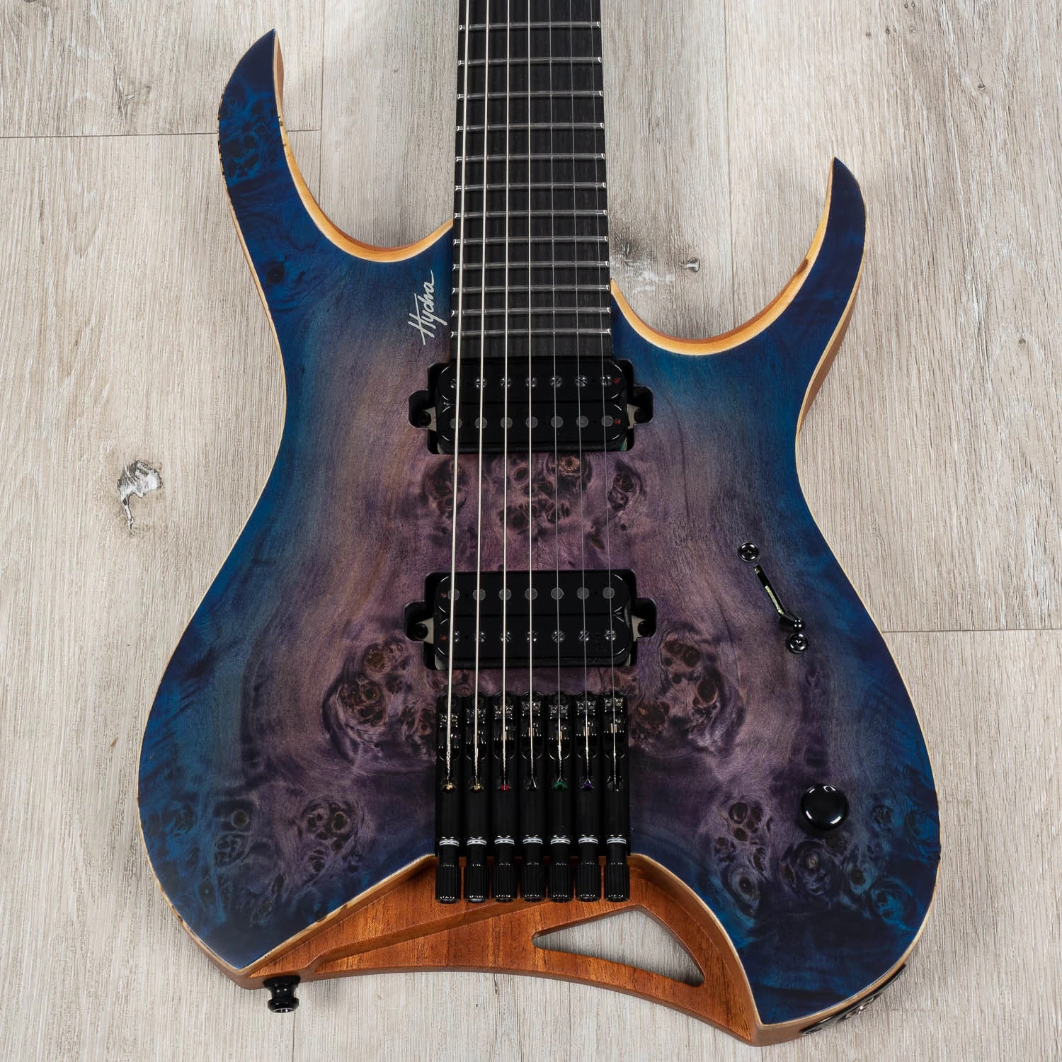 Mayones Hydra Elite 7 7-String Headless Guitar, Trans Dirty Purple Blue Burst Satine 3 Mayones Hydra Elite 7 7-String Headless Guitar, Trans Dirty Purple Blue Burst Satine