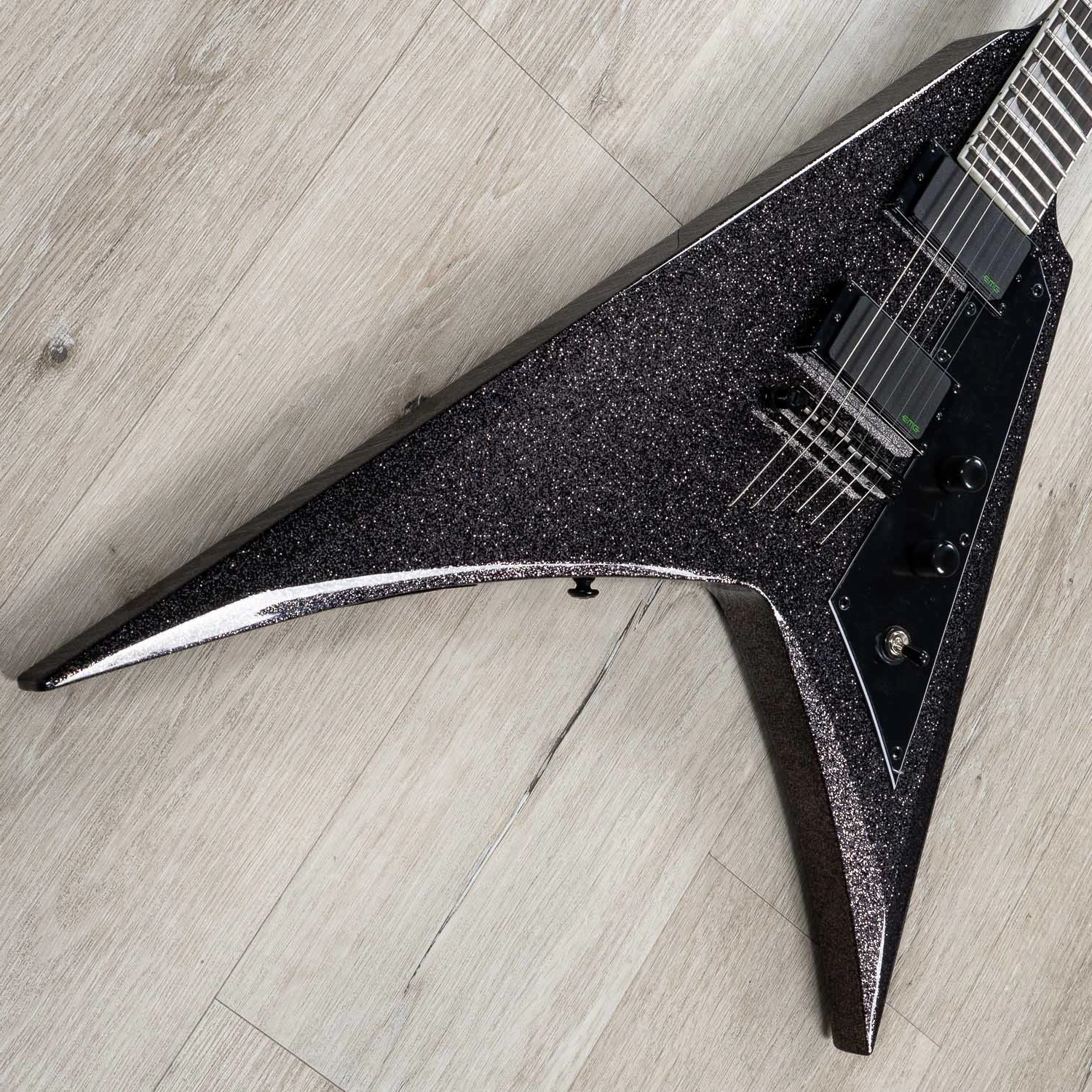 ESP LTD KH-V Kirk Hammett Signature Guitar, Ebony Fingerboard, Black Sparkle 4 ESP LTD KH-V Kirk Hammett Signature Guitar, Ebony Fingerboard, Black Sparkle - Image 2