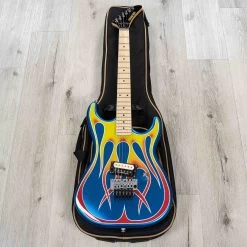 Kramer Baretta Custom Graphics "Hot Rod" Guitar, Maple Fretboard, Blue Sparkle & Flames -Musical Instrument Shop 20230424 20230424 dsc08001