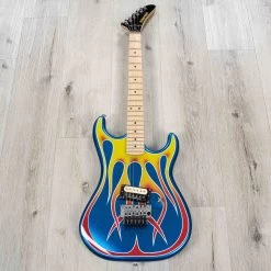Kramer Baretta Custom Graphics "Hot Rod" Guitar, Maple Fretboard, Blue Sparkle & Flames -Musical Instrument Shop 20230424 20230424 dsc08003