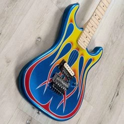 Kramer Baretta Custom Graphics "Hot Rod" Guitar, Maple Fretboard, Blue Sparkle & Flames -Musical Instrument Shop 20230424 20230424 dsc08006