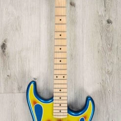 Kramer Baretta Custom Graphics "Hot Rod" Guitar, Maple Fretboard, Blue Sparkle & Flames -Musical Instrument Shop 20230424 20230424 dsc08010