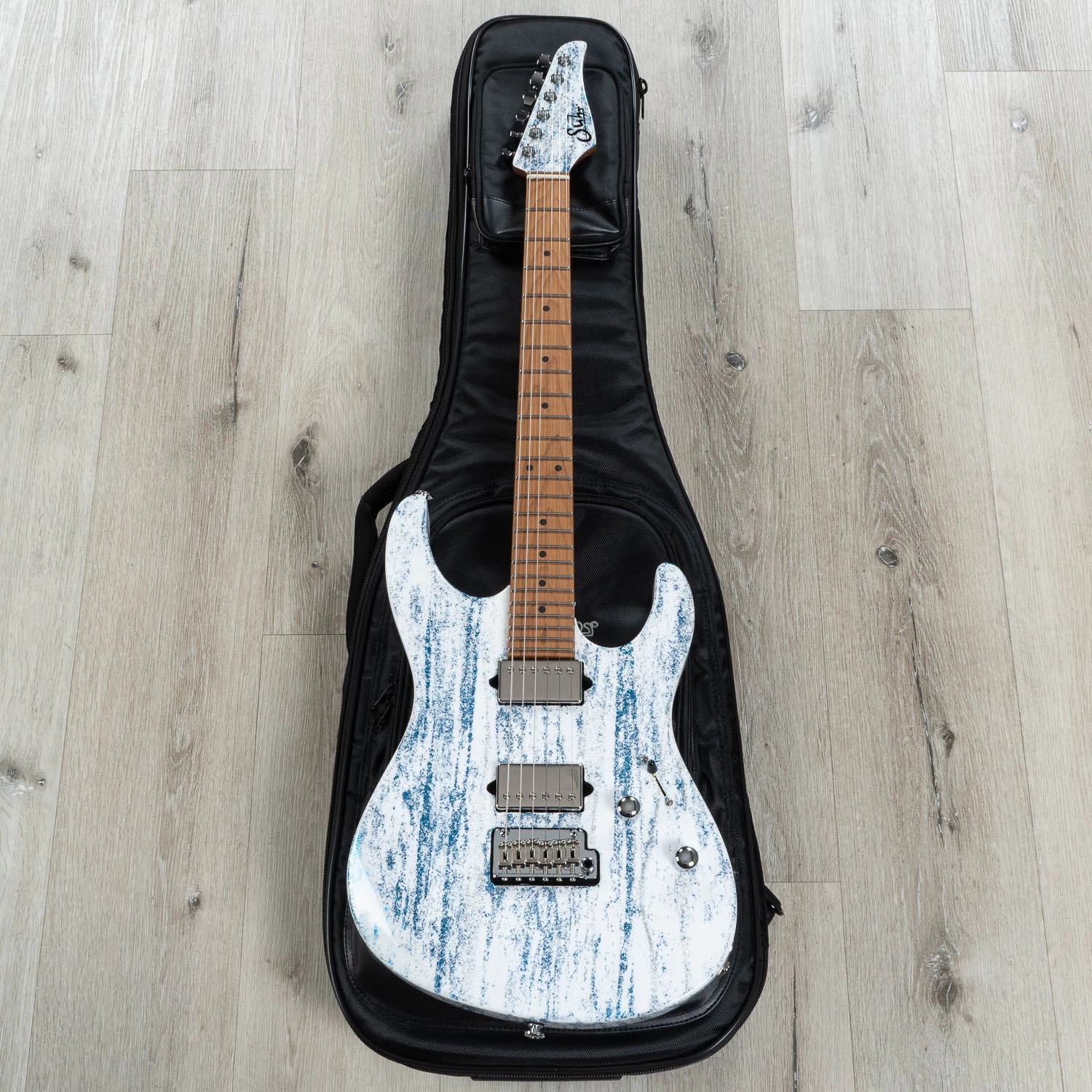 Suhr Custom Modern HH Guitar, Roasted Maple Fretboard, Silver / Blue Sparkle Drip 14 Suhr Custom Modern HH Guitar, Roasted Maple Fretboard, Silver / Blue Sparkle Drip - Image 12
