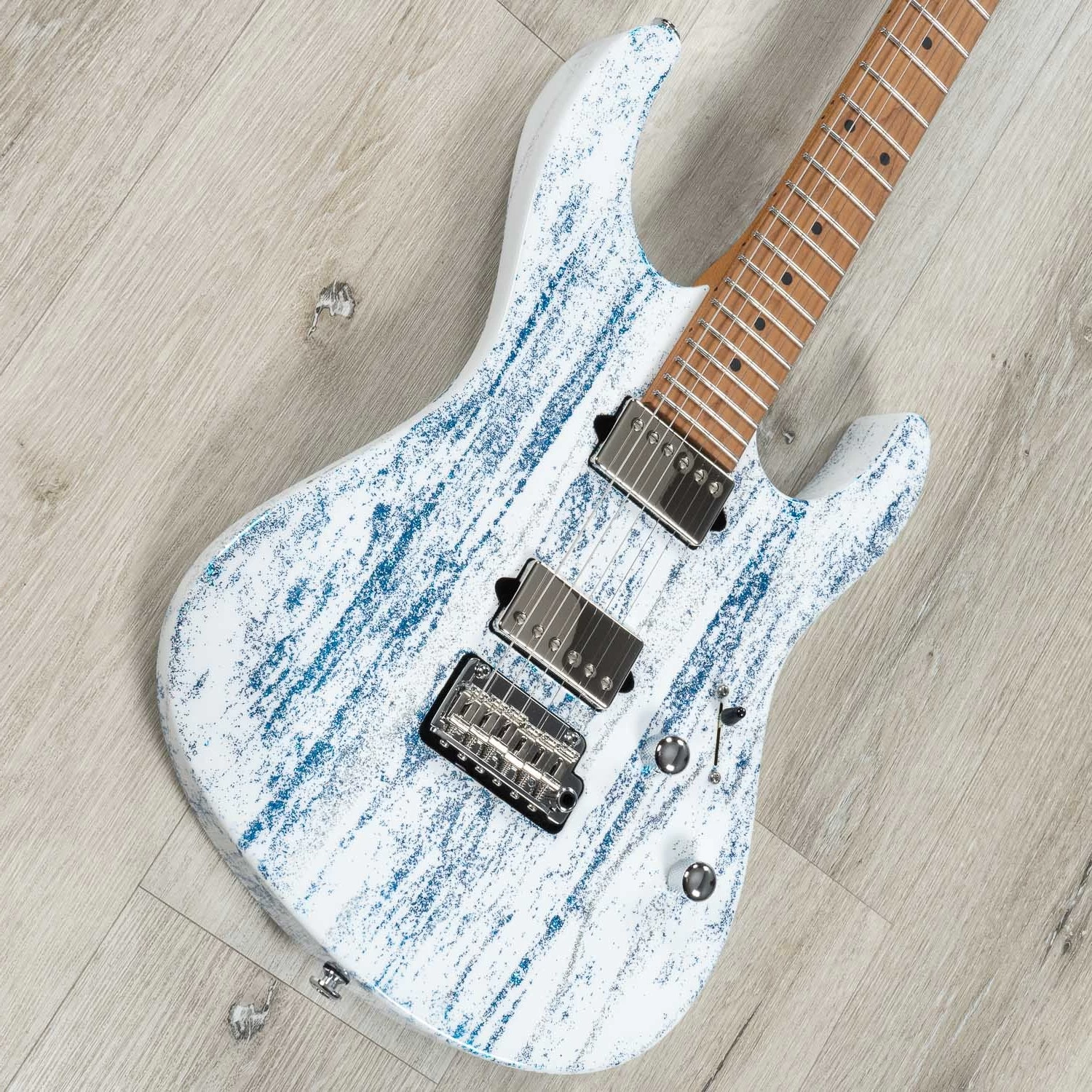 Suhr Custom Modern HH Guitar, Roasted Maple Fretboard, Silver / Blue Sparkle Drip 4 Suhr Custom Modern HH Guitar, Roasted Maple Fretboard, Silver / Blue Sparkle Drip - Image 2