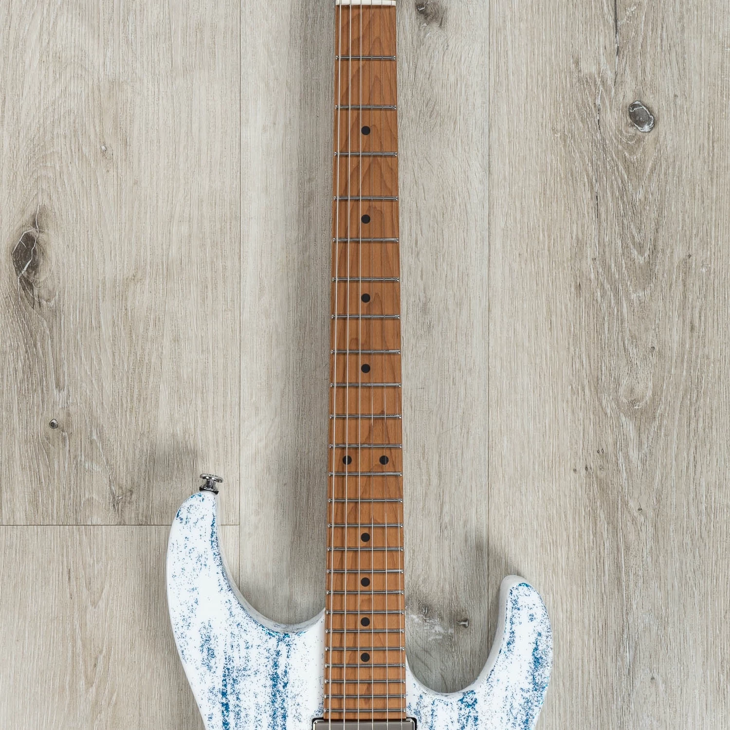 Suhr Custom Modern HH Guitar, Roasted Maple Fretboard, Silver / Blue Sparkle Drip 6 Suhr Custom Modern HH Guitar, Roasted Maple Fretboard, Silver / Blue Sparkle Drip - Image 4