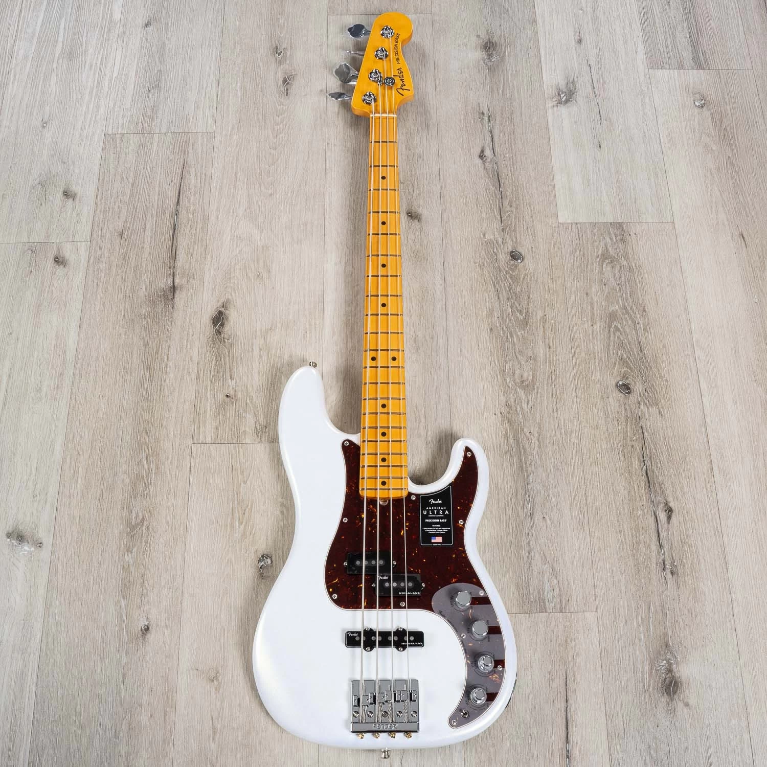 Fender American Ultra Precision Bass Guitar W/ Case, Maple Fingerboard, Arctic Pearl 5 Fender American Ultra Precision Bass Guitar W/ Case, Maple Fingerboard, Arctic Pearl - Image 3