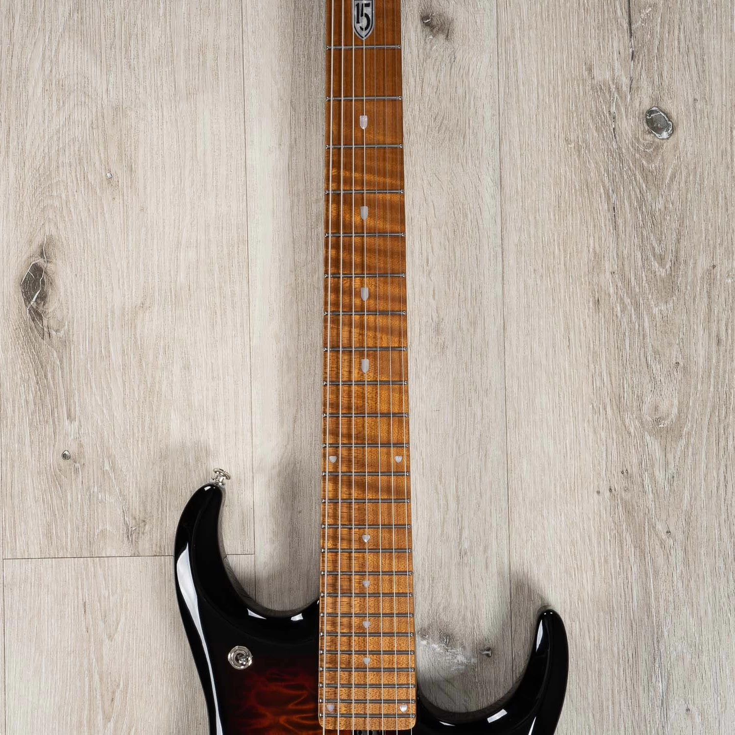 Ernie Ball Music Man John Petrucci JP15 7-String Guitar, Tiger Eye Quilt Top 6 Ernie Ball Music Man John Petrucci JP15 7-String Guitar, Tiger Eye Quilt Top - Image 4