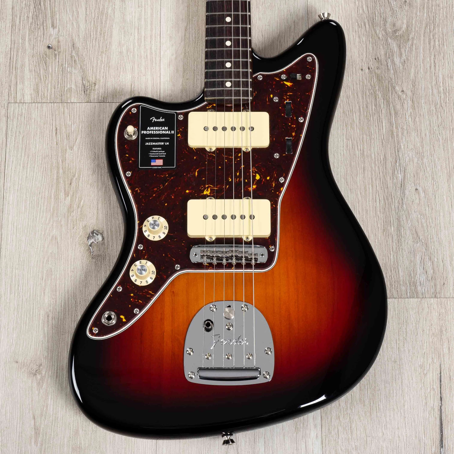 Fender American Professional II Jazzmaster Left-Hand Guitar, Rosewood Fingerboard, 3-Color Sunburst 3 Fender American Professional II Jazzmaster Left-Hand Guitar, Rosewood Fingerboard, 3-Color Sunburst