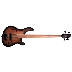 Cort B4FL MHPZ Semi-Hollow Fretless Bass, Open Pore Trans Black Burst