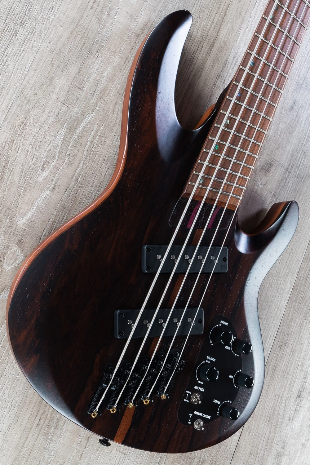 ESP LTD B-1005 5-String Bass Guitar, Pau Ferro Fingerboard, Bocote Top, Natural Satin 4 ESP LTD B-1005 5-String Bass Guitar, Pau Ferro Fingerboard, Bocote Top, Natural Satin - Image 2