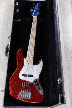 G&L USA JB-5 5-String Red White And Blue Bass, Red Flake Body, Blue Flake Headstock, Maple Board, Only 8.5 Lbs. -Musical Instrument Shop dsc05474