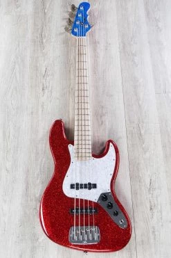 G&L USA JB-5 5-String Red White And Blue Bass, Red Flake Body, Blue Flake Headstock, Maple Board, Only 8.5 Lbs. -Musical Instrument Shop dsc05476