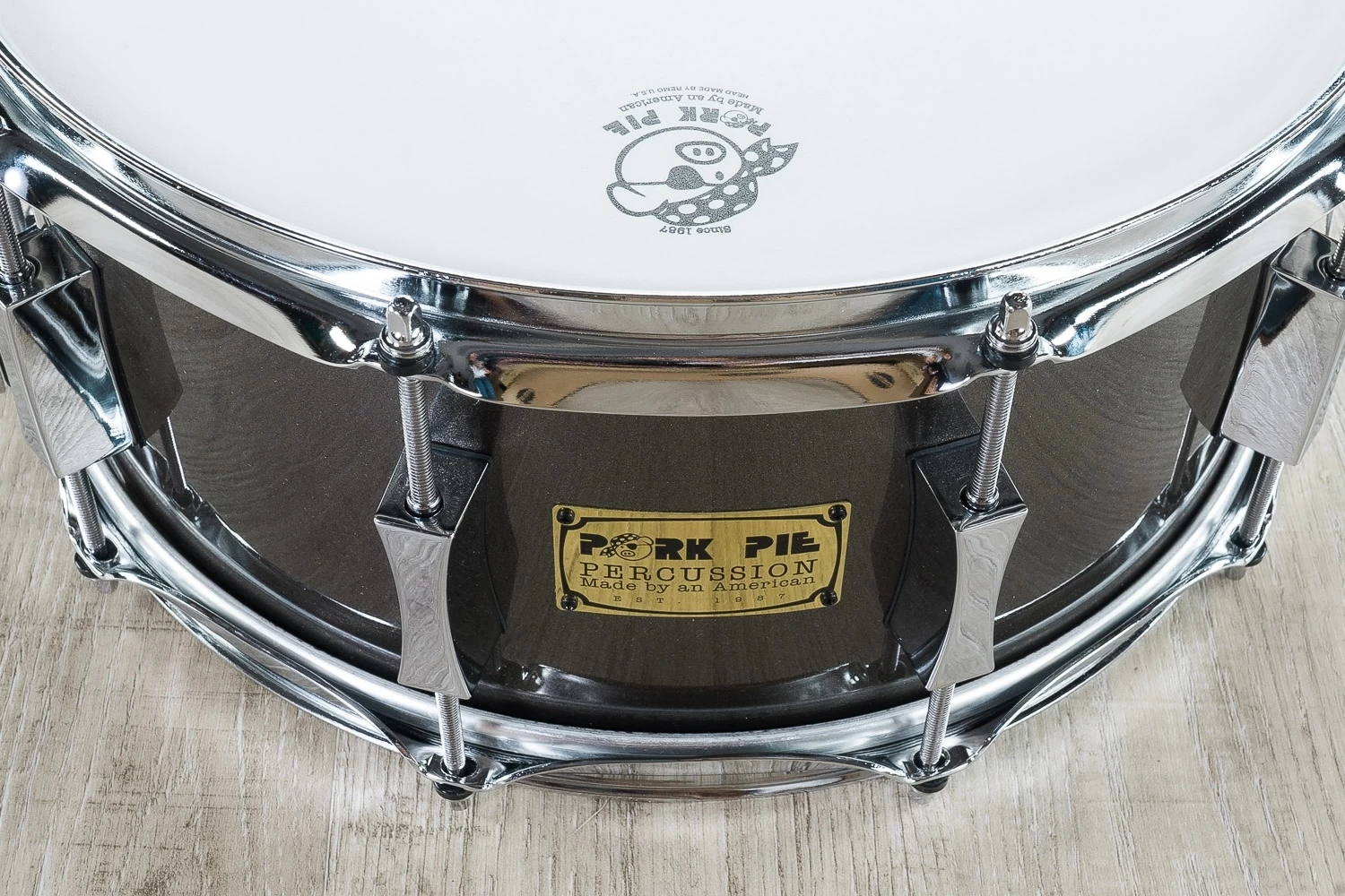 Pork Pie Percussion 3-Ply Maple Shell Snare Drum, Pewter Metallic Lacquer Finish - 6.5 X 14" 4 Pork Pie Percussion 3-Ply Maple Shell Snare Drum, Pewter Metallic Lacquer Finish - 6.5 X 14" - Image 2