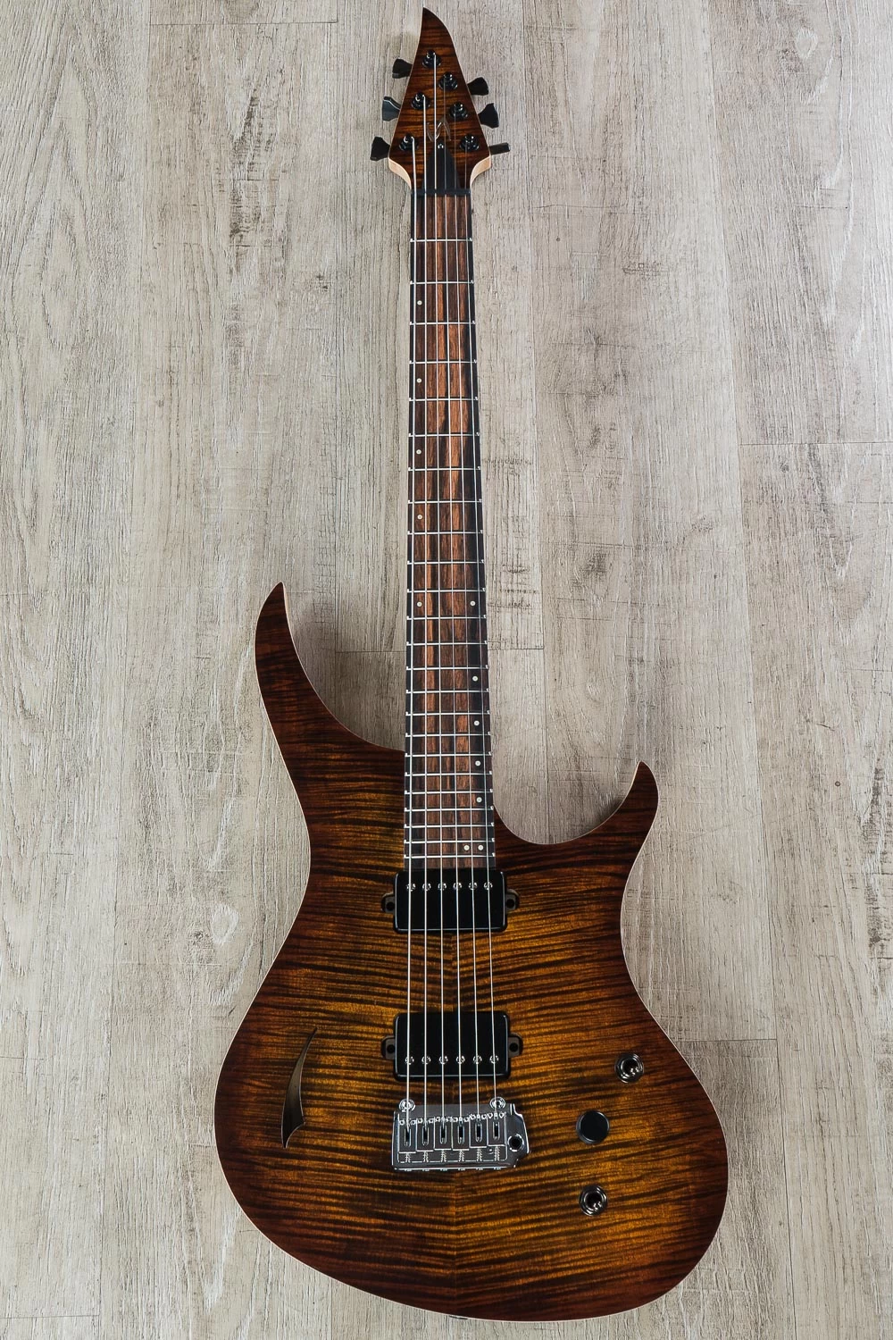 Skervesen 4AP Soul Semi-Hollow Guitar, Black Gold Burst, Mastergrade Flame Maple Top, Bare Knuckle Pickups, Macassar Ebony Fretboard 6 Skervesen 4AP Soul Semi-Hollow Guitar, Black Gold Burst, Mastergrade Flame Maple Top, Bare Knuckle Pickups, Macassar Ebony Fretboard - Image 4