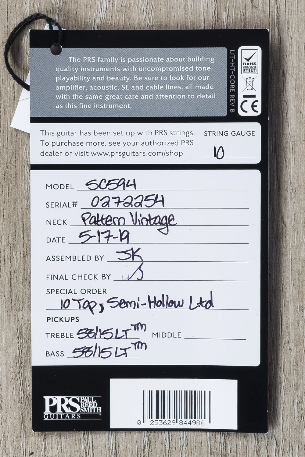 PRS Paul Reed Smith McCarty Singlecut 594 Semi-Hollow 10-Top Guitar, Charcoal Emerald Burst Wrap, Flame Maple, Rosewood 13 PRS Paul Reed Smith McCarty Singlecut 594 Semi-Hollow 10-Top Guitar, Charcoal Emerald Burst Wrap, Flame Maple, Rosewood - Image 11