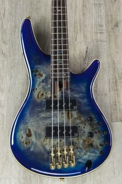 Ibanez SR2600E CBB Premium 4-String Electric Bass, Poplar Burl Top - Cerulean Blue Burst