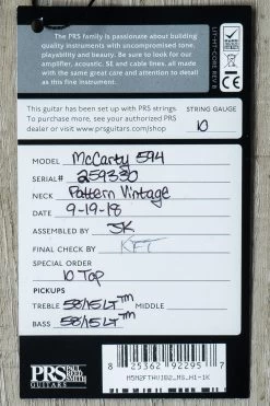 2018 PRS Paul Reed Smith McCarty 594 10-Top Guitar, McCarty Sunburst, Pattern Vintage Neck, 8 Lbs. 23 2018 PRS Paul Reed Smith McCarty 594 10-Top Guitar, McCarty Sunburst, Pattern Vintage Neck, 8 Lbs. -Musical Instrument Shop dsc09371