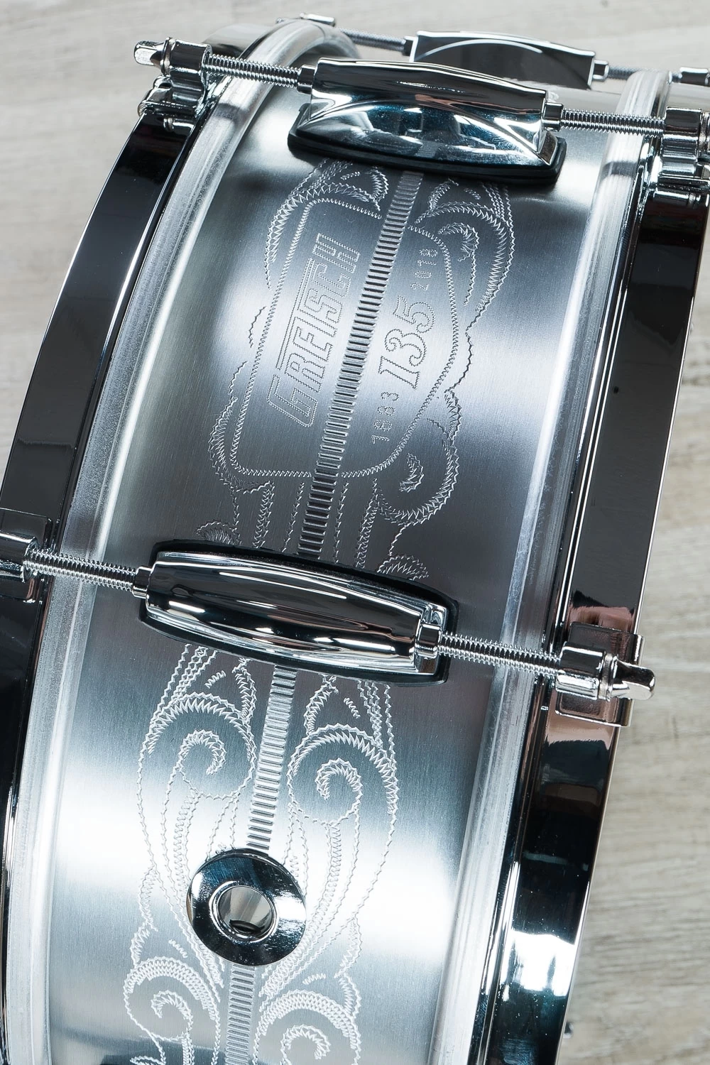 Gretsch 135th Anniversary Aluminum Snare Drum With Carry Bag - 5"x14" (S/N: A135-1043) 8 Gretsch 135th Anniversary Aluminum Snare Drum With Carry Bag - 5"x14" (S/N: A135-1043) - Image 6