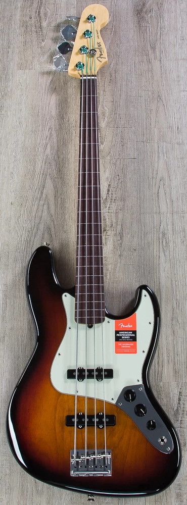 Fender American Professional Fretless Jazz Bass, 3-Tone Sunburst, Rosewood Board - 0194100700 6 Fender American Professional Fretless Jazz Bass, 3-Tone Sunburst, Rosewood Board - 0194100700 - Image 4