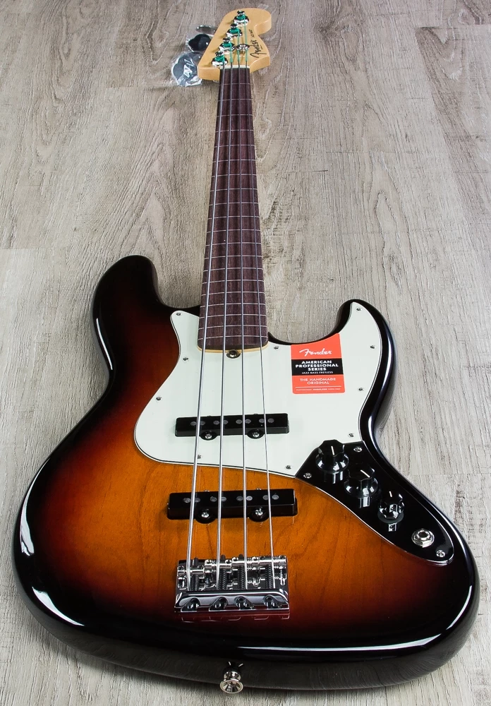 Fender American Professional Fretless Jazz Bass, 3-Tone Sunburst, Rosewood Board - 0194100700 4 Fender American Professional Fretless Jazz Bass, 3-Tone Sunburst, Rosewood Board - 0194100700 - Image 2