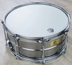 Pork Pie Percussion Pig Iron Snare Drum, Polished/Lacquered Beaded Iron Shell With 8 Tube Lugs - 6.5" X 14"