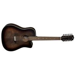 Luna Guitars Art Vintage Dreadnought Acoustic Electric Cutaway Guitar Solid Top, Distressed Vintage Brownburst