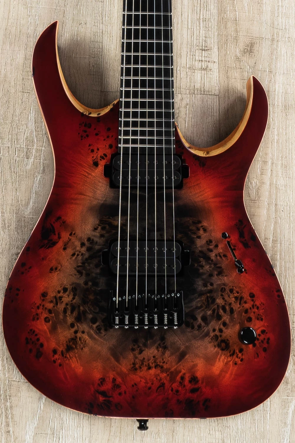 Mayones Duvell Elite 7 7-String Guitar, Supernova Red Burst, Eye Poplar Top, Ebony Board