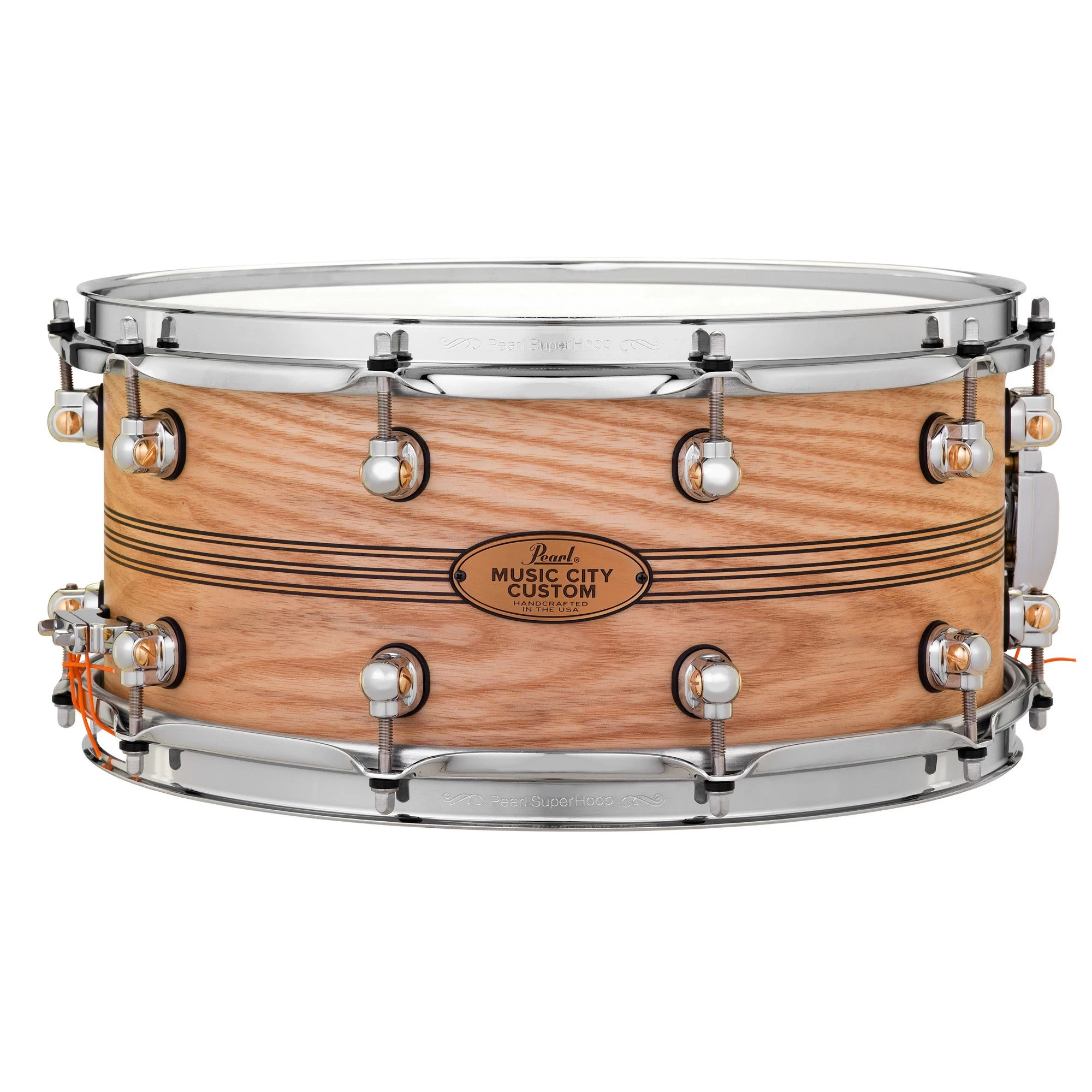 Pearl MCCA1465S/C1004 Music City Custom Solid Ash 14"x6.5" Snare Drum W/ Boxwood-Rose Triband Inlay 3 Pearl MCCA1465S/C1004 Music City Custom Solid Ash 14"x6.5" Snare Drum W/ Boxwood-Rose Triband Inlay