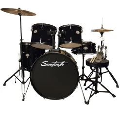 Sawtooth ST-RISE-DS-BLK Full Size Student Drum Set W/ Hardware & Cymbals, Pitch Black