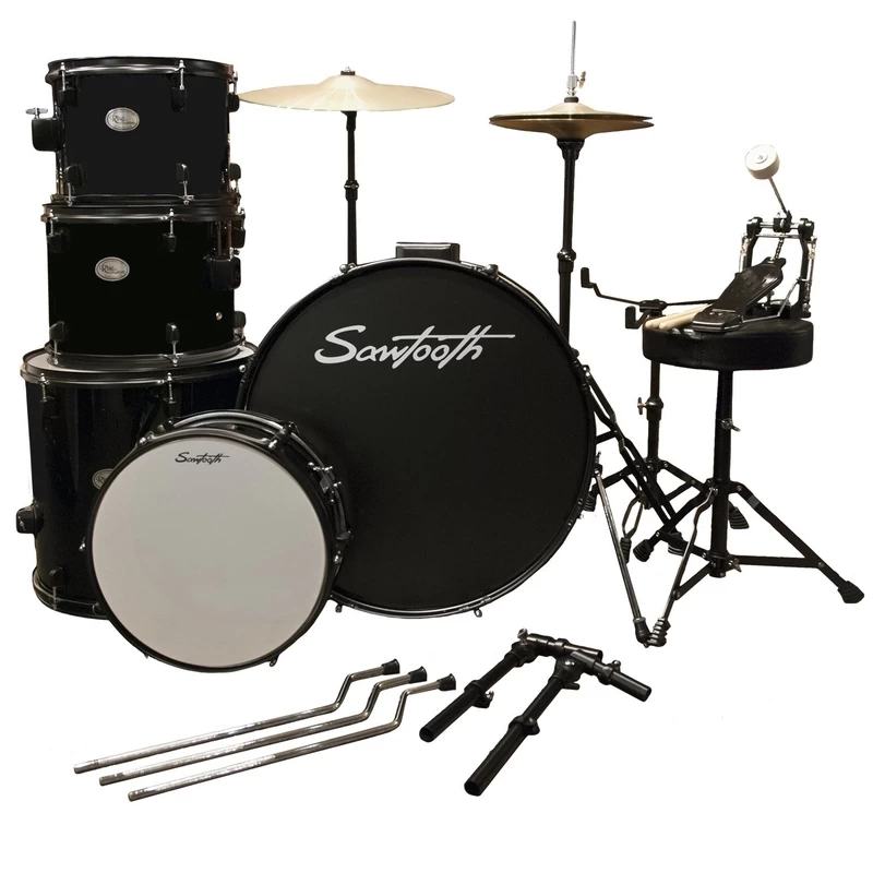 Sawtooth ST-RISE-DS-BLK Full Size Student Drum Set W/ Hardware & Cymbals, Pitch Black 4 Sawtooth ST-RISE-DS-BLK Full Size Student Drum Set W/ Hardware & Cymbals, Pitch Black - Image 2
