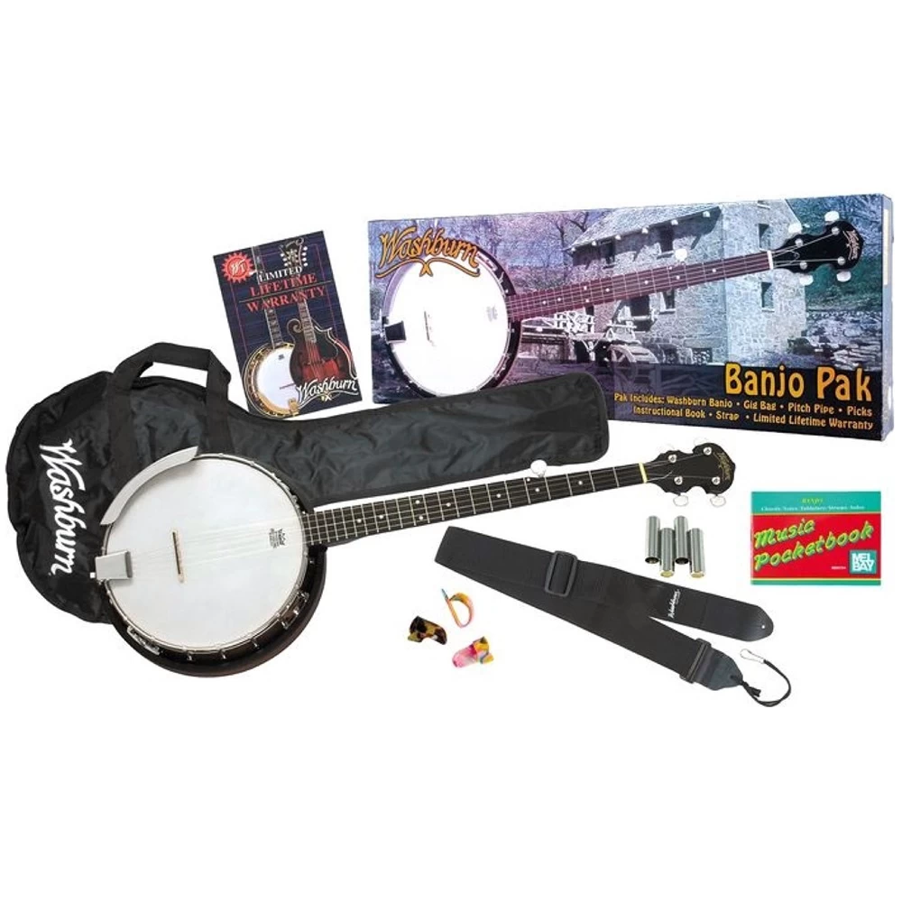 Washburn B8 Banjo Pack With Gig Bag, Pitch Pipe, Finger Picks, Strap, & Instructional Book 5 Washburn B8 Banjo Pack With Gig Bag, Pitch Pipe, Finger Picks, Strap, & Instructional Book - Image 3